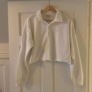 Aritzia Sunday Best cropped sweatfleece polo. Size medium white.
